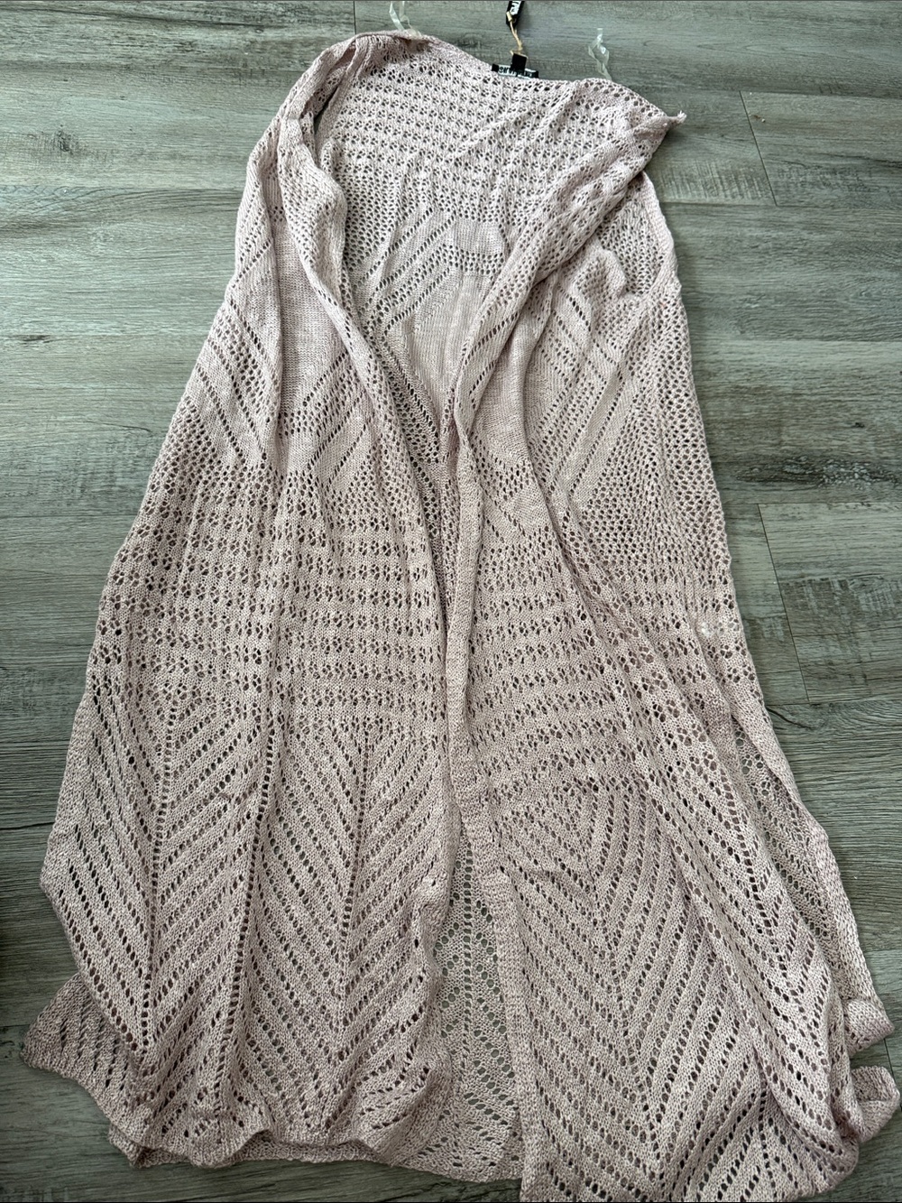 Moral Fiber Long Openwork Knit Cardigan in Blush